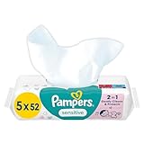 Pampers Sensitive Feuchttücher 5 Packungen mit 52 Stück - 260 Feuchttücher,...