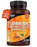 Kurkuma Tabletten Hochdosiert 2600 mg mit Schwarzem Pfeffer und Ingwer – 95%...