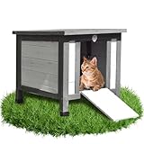 Melko Katzenhaus Grau/Weiß 50 x 45 x 43 cm mit klappbarem Deckel und Rampe,...