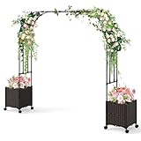 GOPLUS Rosenbogen mit Pflanzkästen, Gartenbogen mit Metallrahmen,...