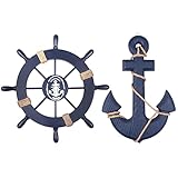 Meching Fangoo 2 Stück 28 cm Holzboot-Räder und 33 cm Holzanker mit Seil,...