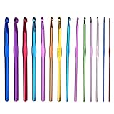 14 Stück Häkelnadel Set, Crochet Hooks Stricknadeln aus bunt Aluminium,Metall...
