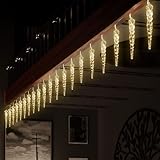Spetebo LED Eiszapfen Lichterkette aus Acryl warm weiß - 190 cm - Eisregen Deko...