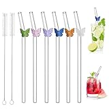 6 Stück Glasstrohhalme Glas Wiederverwendbar Trinkhalme, Trinkhalme Glas...