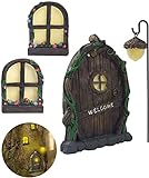 4 Stück Miniatur Fairy GNOME Home Fenster und Tür, Garten Outdoor Statuen...