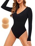 ZOEMAXIA Shapewear Damen Bodysuit String Langarm Shaping Bodysuit V-Ausschnitt...