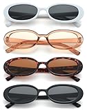 Unning 4 Stück Oval Sonnenbrille Damen Vintage Kleine Schmal Sonnenbrillen Set...