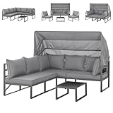 SVITA Maui Gartenmöbel-Lounge-Set mit Dach Outdoor-Sofa Strandkorb-Sonneninsel...