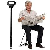 Gehstock mit Sitz, Verstellbarer Spazierstock mit Sitz 87-98cm,Tragbarer...