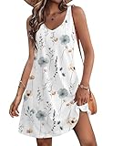 Hotouch Sommerkleid Damen V-Ausschnitt Ärmellos Blumenkleid Knielang...