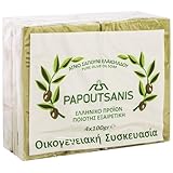 Grüne reine Olivenölseife Griechisch traditionell 'Papoutsanis' - Packung mit...