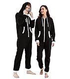 Dodheah Unisex Onesie Schwarz Pyjama Einteiler Overall Jumpsuits Nachtwäsche...