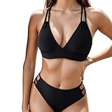 Damen Bikini Set, V Ausschnitt Crossover Push up Bikini-Oberteil & High Waist...