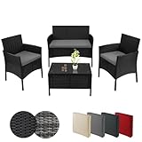BB Sport Poly Rattan Sitzgruppe 4 Personen Tisch 2 Stühle Sitzbank 5cm Dicke...