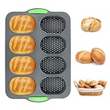 QOUBNIC Mini Baguette Backblech, Brötchen Backform Brot-Silikon-Backform, 8...
