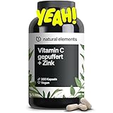 Vitamin C - 360 Kapseln - Hochdosiert mit 1000mg + 15mg Zink - Pflanzlich...
