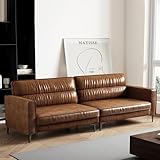 OLEYLUCKIDEA Vintage Ölwachleder Sofa 3-Sitzer, Retro Couch mit Metallfüßen,...