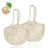 HUSOUE Netztasche, 2 Stück Mesh Bag Wiederverwendbare Gemüsebeutel Baumwolle...
