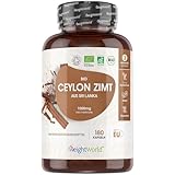 BIO Ceylon Zimt Kapseln - 1000mg reines Bio Ceylon Zimt Pulver pro Tagesdosis -...