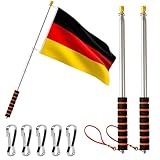 JASFLY 2 Stück Teleskop Fahnenstange 2.5M Tragbare Fahnenmast Handheld mit 5...