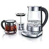 Arendo - Glas Wasserkocher mit Temperatureinstellung und Teesieb sowie Aufsatz -...