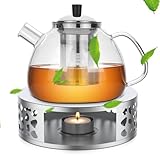Yuragim Teekanne mit Stövchen Set, 1,5 L Glas Teekanne mit Abnehmbarem...
