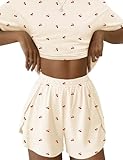 IECCP Schlafanzug Damen Kurz Pyjama Kurzarm Pyjamas Set Nachtwäsche Set...