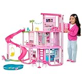 Barbie - Traumvilla, Poolparty Puppenhaus mit mehr als 75 Teilen und Rutsche...