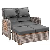 greemotion Rattan-Lounge Bahia Tobago,Gartensofa mit Bettfunktion,inkl. Hocker,...