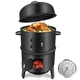 kisidus 3 in 1 Räucherofen, Holzkohlegrill mit Deckel, Smoker Grill mit...