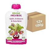 FRECHE FREUNDE Bio Quetschie, Apfel, Erdbeere und Rote Bete, Fruchtmus mit...