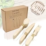 Candelo® Einwegbesteck Set 200-teilig aus Holz - 100 Holzgabeln 50 Holzlöffel...