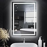 AllRight Badspiegel mit Beleuchtung 70x50cm | Dimmbarer LED Spiegel mit 3...