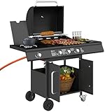 Outsunny Gasgrill 12,2 KW 3+1 Brenner BBQ Grillwagen aus Edelstahl inkl Rolle...