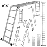 Ikodm 4x5 Stufen Mehrzweckleiter 5,82 m 7 in 1 Aluminium Multifunktionsleiter...