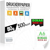 Druckerpapier 80g weiß A6-500 Blatt – 10,5 x 14,8 cm - PREMIUM PAPIER...