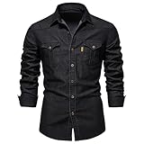 Herren Hemden Denim Shirt Langarmhemd Freizeithemd Regular Businesshemd...