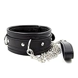 Hanyi Schwarz SM Halsband mit Leine Ketten Einstellbar Leder Halsbänder Sex...