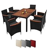 Montafox Sitzgruppe 6 Personen Poly Rattan Sitzgarnitur Akazienholz Tisch 130 x...