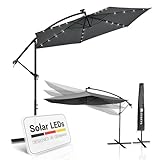 Juskys Ampelschirm Brazil 350 cm LED Beleuchtung Solar & Kurbel - UV-Schutz...