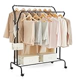 SONGMICS Kleiderständer auf Rollen, 2 Kleiderstangen, Garderobenstange,...