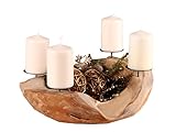 Ambientehome Adventskranz Adventsschale Teak rund circa 20 - 25 cm Wurzelschale...