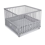FabiMax Baby Laufgitter 100x100 Grau lackiert, stufenlos höhenverstellbar, mit...