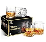 GLASKEY Whisky Gläser 4er Set,320ml Bleifreie Kristallwassergläser,Cocktail...