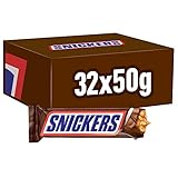 Snickers Schokoriegel Großpackung | Erdnüsse, Karamell | Fußball Snack | 32...