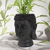 ML-Design Pflanztopf Buddha Figur Kopf 23x23x44 cm, Anthrazit, Harz, Innen- und...