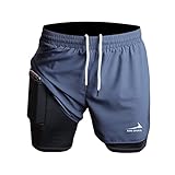 Herren Laufshorts 2 in 1 Shorts Gym Athletic Shorts Outdoor Marathon Workout...