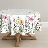 Artoid Mode Rosa Blumen Blätter Schmetterling Frühling Tischdecke Rund 120 cm,...