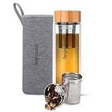 Teeflasche mit Sieb to Go - Trinkflasche 500ml aus Borosilikatglas - BPA-frei &...