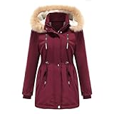 YFFUSHI Wintermantel Damen Warm Dicker Winterparka mit Fellkapuze Fell Kapuze...